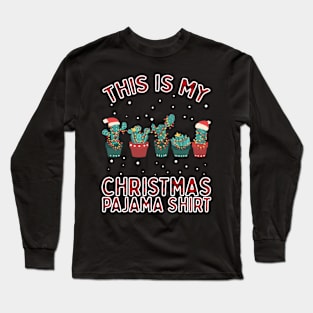 Christmas Succulent Shirt Gift Xmas Lights Cactus Pajamas Long Sleeve T-Shirt